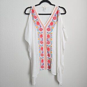 Entro Oversized Kimono Sleeve Cold Shoulder Gauzy Embroidered Top Size S